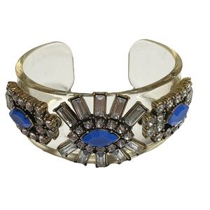 J. Crew Clear Acrylic Blue Faceted & Crystal Cuff Statement Bracelet
